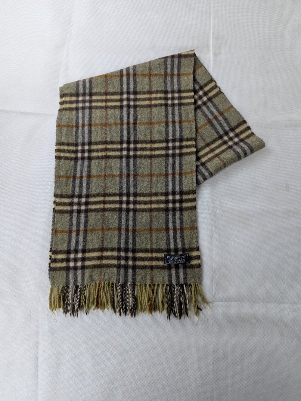 Burberry Check Green Scarf Unisex | 100% Cashmere Authentic | Used